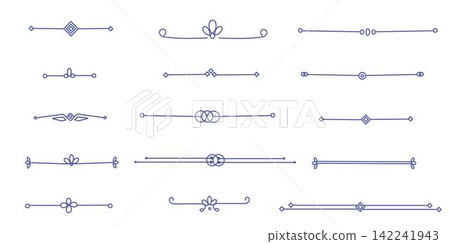 Elegant Blue Art Deco borders with geometric ornaments. Set of vector decorative dividers, design elements, in retro 1920s. for vintage invitations, classic menus and luxury labels Elegant Blue Art Deco borders with geometric ornaments. Set of vector decorative dividers, design elements, in retro 1920s. for vintage invitations, classic menus and luxury labels 142241943