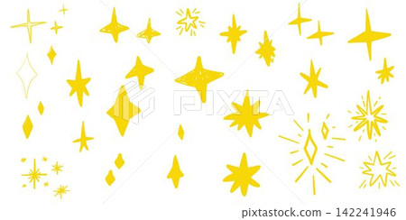 Yellow chalk crayon doodle stars set. Shine and sparkle hand drawn drawing golden element. Children style vector. Grunge texture star shapes. Yellow chalk crayon doodle stars set. Shine and sparkle hand drawn drawing golden element. Children style vector. Grunge texture star shapes. 142241946