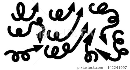 Wide arrow icons, black dot direction symbol, dotted pointer, zig zag arrow right direction. Vector flat set arrow Wide arrow icons, black dot direction symbol, dotted pointer, zig zag arrow right direction. Vector flat set arrow 142241997