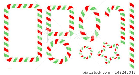 Set of frames twisted red and green candy cane. Forms templates for the holiday. Square, circle, star, oval. Vector isolated Set of frames twisted red and green candy cane. Forms templates for the holiday. Square, circle, star, oval. Vector isolated 142242015