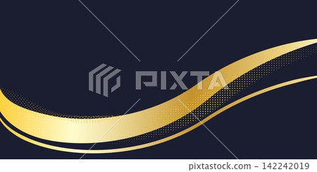 Elegant flowing golden swooshes on the dark background. Wave element with a metallic gradient for a luxurious border or footer on a certificate, banner, or invitation 142242019