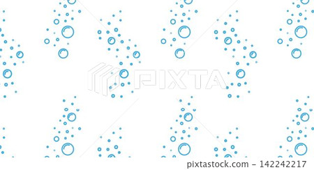 Water blue bubble on the white background. Doodle seamless pattern line bubbles. Sketch rounded fizzy drink shapes. Air foam soap. Aqua shower drop and sparkle background. Vector illustration 142242217