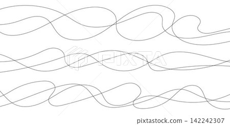 Thin squiggle golden line heart set. Wavy wiggle stripe. Curvy head or yarn lines for decor, separate, divider. Tangled squiggly linear doodle shapes. Vector 142242307