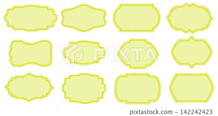 Set of vector designs with blank space. Elegant vintage labels with ornate frames in beige and yellow color. Classic tags with decorative border for handmade branding and natural, organic packaging. Set of vector designs with blank space. Elegant vintage labels with ornate frames in beige and yellow color. Classic tags with decorative border for handmade branding and natural, organic packaging. 142242423