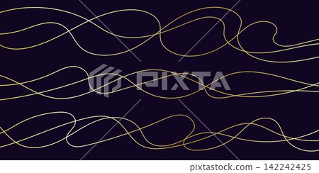Thin golden squiggly lines. Wavy wiggle stripe decoration. Curvy thread or yarn lines for ornament, decor, separate, divider. Tangled squiggle linear doodle shapes. Vector Thin golden squiggly lines. Wavy wiggle stripe decoration. Curvy thread or yarn lines for ornament, decor, separate, divider. Tangled squiggle linear doodle shapes. Vector 142242425