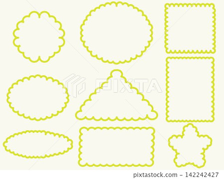 Fluffy light green line label shape, line art clouds set with star, circle, rectangle, triangle isolated. Fluffy light green line label shape, line art clouds set with star, circle, rectangle, triangle isolated. 142242427