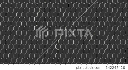 Black honeycomb pattern with hexagon mesh. Texture bee comb grid. Flat vector illustration isolated on dark background Black honeycomb pattern with hexagon mesh. Texture bee comb grid. Flat vector illustration isolated on dark background 142242428