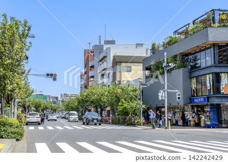 Suido-michi and Sazae-san Street near Sakurashinmachi Station in Setagaya Ward, Tokyo 142242429