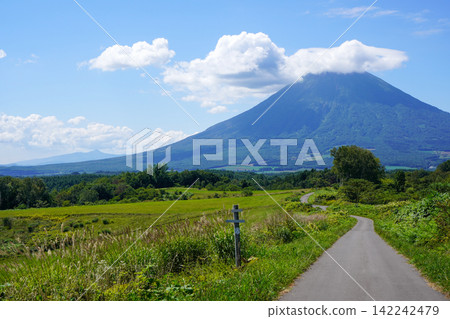 Mount Yotei as seen from the hill of the ocean. 142242479