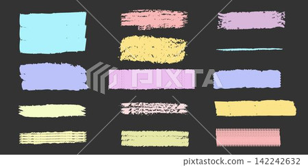 chalk highlight and texture emphasis. Multicolor crayon scribbles and zigzags on a black background. Handwriting vector illustration 142242632