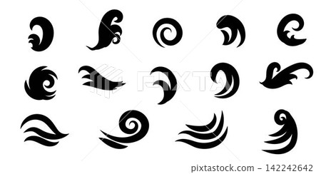 Set tribal wave black line vector flat isolated, sea, ocean splash set Set tribal wave black line vector flat isolated, sea, ocean splash set 142242642