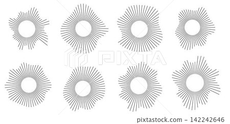 Sound waves in circular forms, linked with audio music, round voice icons, logos for equalizers, radial spectrums, rings. Flat vector illustrations isolated Sound waves in circular forms, linked with audio music, round voice icons, logos for equalizers, radial spectrums, rings. Flat vector illustrations isolated 142242646