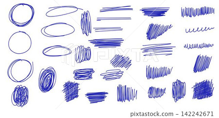 Messy textured blue line scribbles and anti-design doodles vector illustration set isolated on white background. Messy pen scratch scribble doodle elements in blu Messy textured blue line scribbles and anti-design doodles vector illustration set isolated on white background. Messy pen scratch scribble doodle elements in blu 142242671