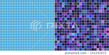 Blue tile design for wall and floor in kitchen, bathroom, toilet and living room. Clean square ceramic tiled grid pattern. Vector flat illustration Blue tile design for wall and floor in kitchen, bathroom, toilet and living room. Clean square ceramic tiled grid pattern. Vector flat illustration 142242672