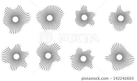 Sound waves in circular forms, linked with audio music, round voice icons, logos for equalizers, radial spectrums, rings. Flat vector illustrations isolated Sound waves in circular forms, linked with audio music, round voice icons, logos for equalizers, radial spectrums, rings. Flat vector illustrations isolated 142242683