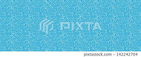 Water white bubble on the blue background, doodle seamless pattern line bubbles. Sketch rounded fizzy drink shapes. Air foam soap. Aqua shower drop and sparkle background. Vector flat illustration 142242704