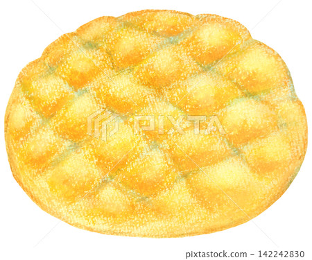 Simple illustration of a melon bread, oil pastel painting. 142242830