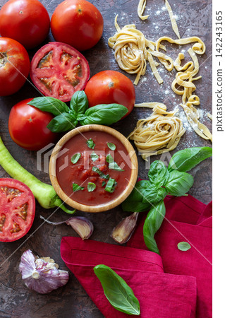Tomato Pasta Preparation. Tomato Pasta Preparation. 142243165