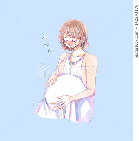 一個哭泣的女人；她懷孕了。 142243176