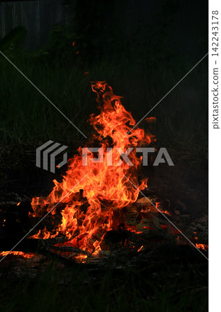 Vibrant Red and Orange Fire Flames Blaze Isolated on Black Background Vibrant Red and Orange Fire Flames Blaze Isolated on Black Background 142243178