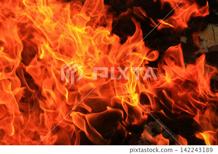 Vibrant Red and Orange Fire Flames Blaze Isolated on Black Background Vibrant Red and Orange Fire Flames Blaze Isolated on Black Background 142243189