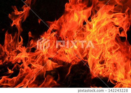 Vibrant Red and Orange Fire Flames Blaze Isolated on Black Background Vibrant Red and Orange Fire Flames Blaze Isolated on Black Background 142243228