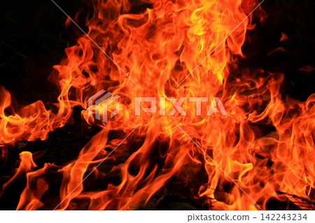 Vibrant Red and Orange Fire Flames Blaze Isolated on Black Background Vibrant Red and Orange Fire Flames Blaze Isolated on Black Background 142243234