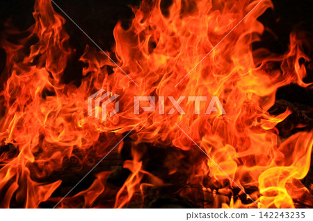 Vibrant Red and Orange Fire Flames Blaze Isolated on Black Background Vibrant Red and Orange Fire Flames Blaze Isolated on Black Background 142243235