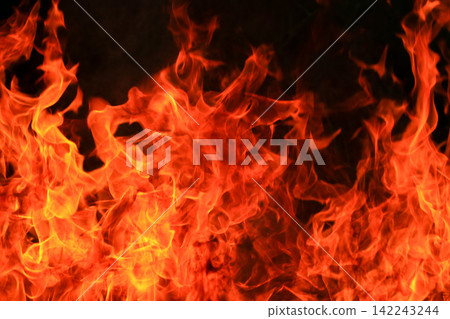 Vibrant Red and Orange Fire Flames Blaze Isolated on Black Background Vibrant Red and Orange Fire Flames Blaze Isolated on Black Background 142243244