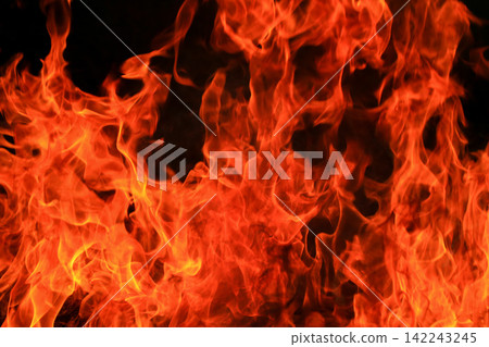 Vibrant Red and Orange Fire Flames Blaze Isolated on Black Background Vibrant Red and Orange Fire Flames Blaze Isolated on Black Background 142243245