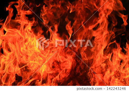 Vibrant Red and Orange Fire Flames Blaze Isolated on Black Background Vibrant Red and Orange Fire Flames Blaze Isolated on Black Background 142243246