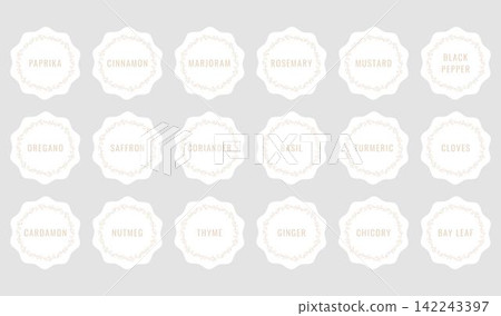 Cardboard stickers or labels for jars of spices and herbs Cardboard stickers or labels for jars of spices and herbs 142243397