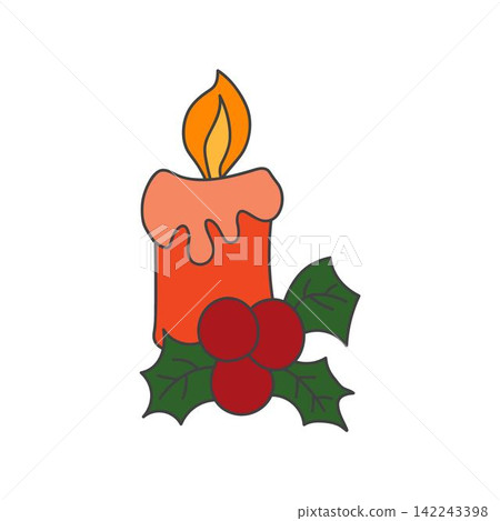 Christmas burning candles decorated with holly leaves 142243398