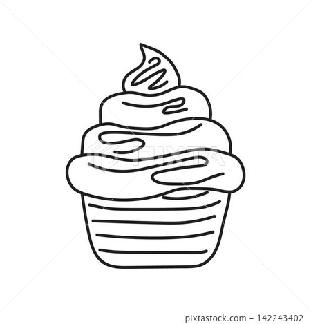 Cupcake in hand drawn doodle style 142243402