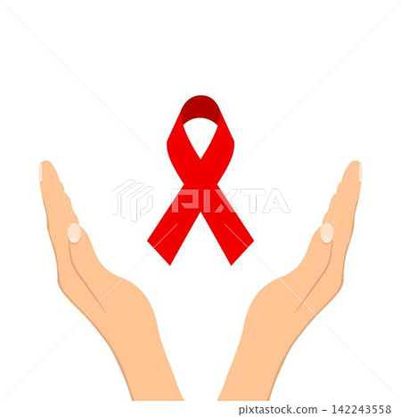 Hands and red ribbon Hands and red ribbon 142243558