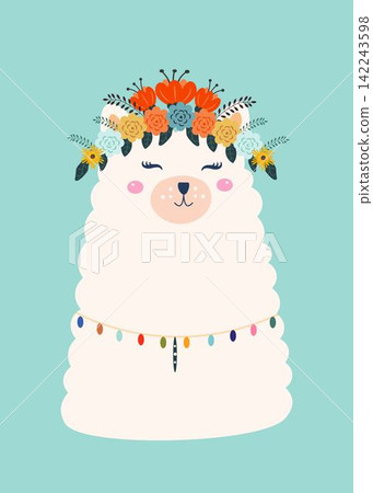 Vector illustration of cute cartoon llama Vector illustration of cute cartoon llama 142243598