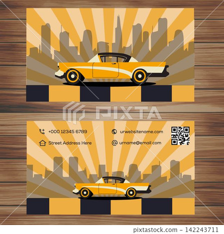 Retro car. Vector illustration for a business card in retro style. Retro car. Vector illustration for a business card in retro style. 142243711