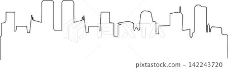 Continuous line drawing city buildings. Town one line art.Isolated on white background. Vector illustration Continuous line drawing city buildings. Town one line art.Isolated on white background. Vector illustration 142243720