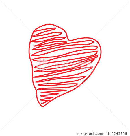 Doodle hand drawn red heart shape. Valentine's day holiday ornamental decor element. Isolated on white background Doodle hand drawn red heart shape. Valentine's day holiday ornamental decor element. Isolated on white background 142243736