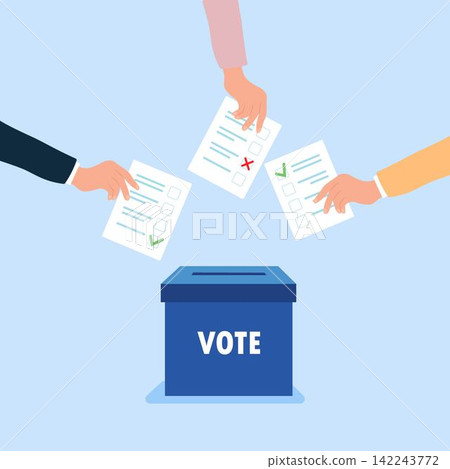 Group of people putting paper vote into the box Group of people putting paper vote into the box 142243772