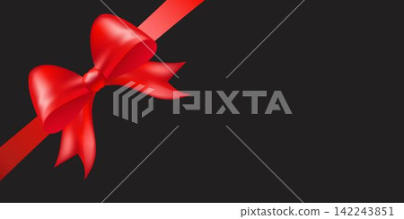 Shiny red color satin ribbon on black background Shiny red color satin ribbon on black background 142243851