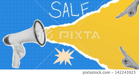Stylish modern halftone loudspeaker announcement promotions. Advertising poster design with space for text Stylish modern halftone loudspeaker announcement promotions. Advertising poster design with space for text 142243923