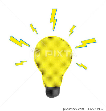 Trendy halftone collage lightbulb. Business idea and solutions. Smart thinking Trendy halftone collage lightbulb. Business idea and solutions. Smart thinking 142243932