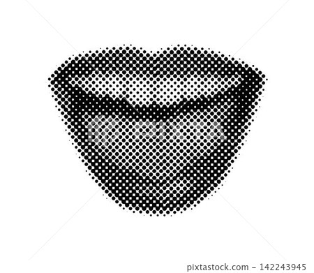 Woman's mouth 90s style halftone shape for trendy collage. Dots texture. Contemporary style Woman's mouth 90s style halftone shape for trendy collage. Dots texture. Contemporary style 142243945