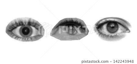 Set of halftone diferent female eyes. Dots texture. Contemporary style Set of halftone diferent female eyes. Dots texture. Contemporary style 142243948