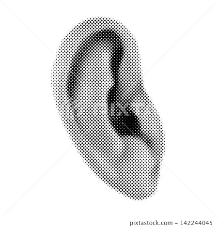 Woman's ear 90s style halftone shape for trendy collage. Dots texture. Contemporary style Woman's ear 90s style halftone shape for trendy collage. Dots texture. Contemporary style 142244045