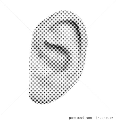 Woman's ear 90s style halftone shape for trendy collage. Dots texture. Contemporary style Woman's ear 90s style halftone shape for trendy collage. Dots texture. Contemporary style 142244046
