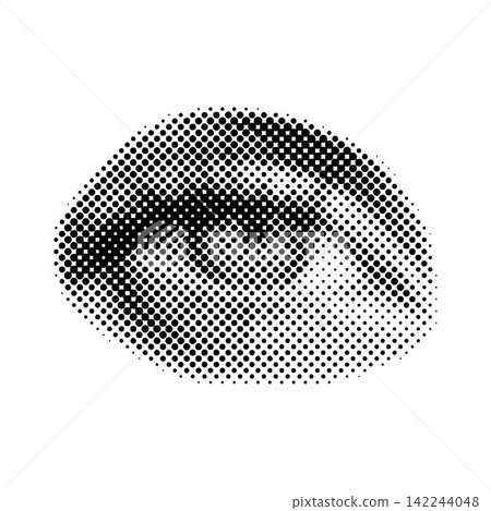 Woman's eye 90s style halftone shape for trendy collage. Dots texture. Contemporary style Woman's eye 90s style halftone shape for trendy collage. Dots texture. Contemporary style 142244048