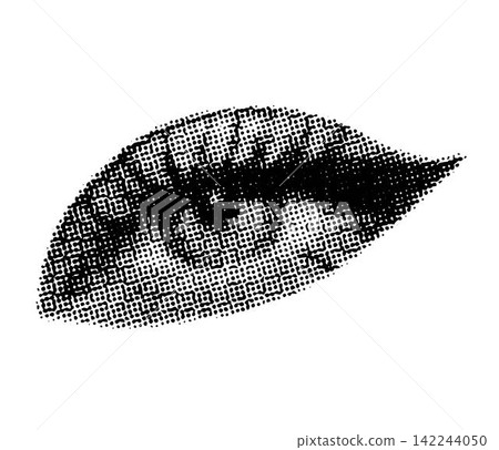 Woman's eye 90s style halftone shape for trendy collage. Dots texture. Contemporary style Woman's eye 90s style halftone shape for trendy collage. Dots texture. Contemporary style 142244050