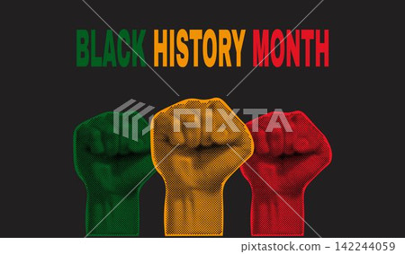 Trendy halftone collage banner.Black History Month. African American History. Celebrated annual Trendy halftone collage banner.Black History Month. African American History. Celebrated annual 142244059